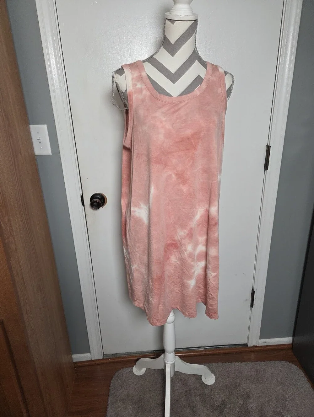 Wonderly Studio Pink Tie Dye Sleeveless Shift Dress L Crew Neck Summer Hippie